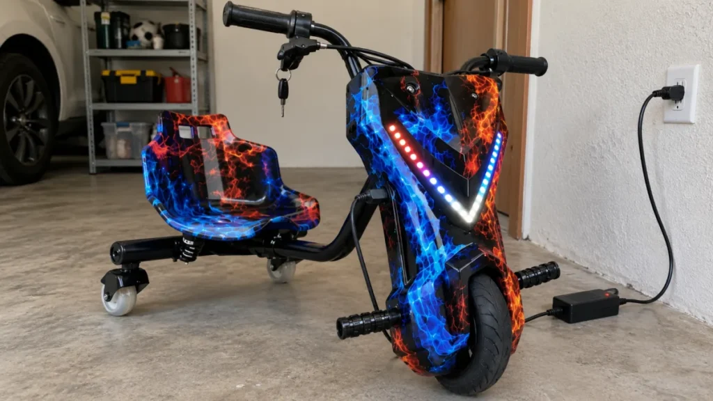 Triciclo Elétrico Drift 350W é Bom? Vale a Pena? Review 2026 5 Triciclo Elétrico Drift 350W carregando a bateria
